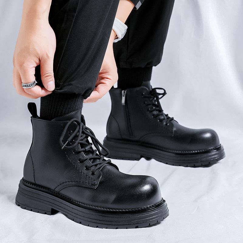 Мужские ботинки Мартина новые осенне-зимние бархатные на средней платформе черные короткие ботинки на толстой подошве британские рабочие ботинки 22711-J