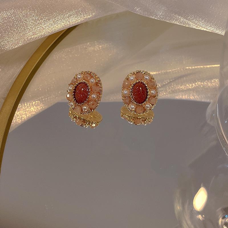 Серьги-гвоздики из серебра S925 с жемчугом винно-красного цвета - Модные 2023 Изысканные модные украшения