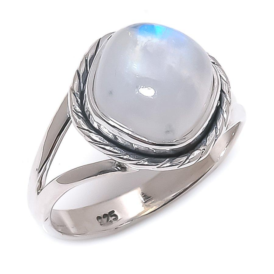 Подарочное кольцо из натурального радужного лунного камня 925 пробы из твердого серебра S.7 o9a39