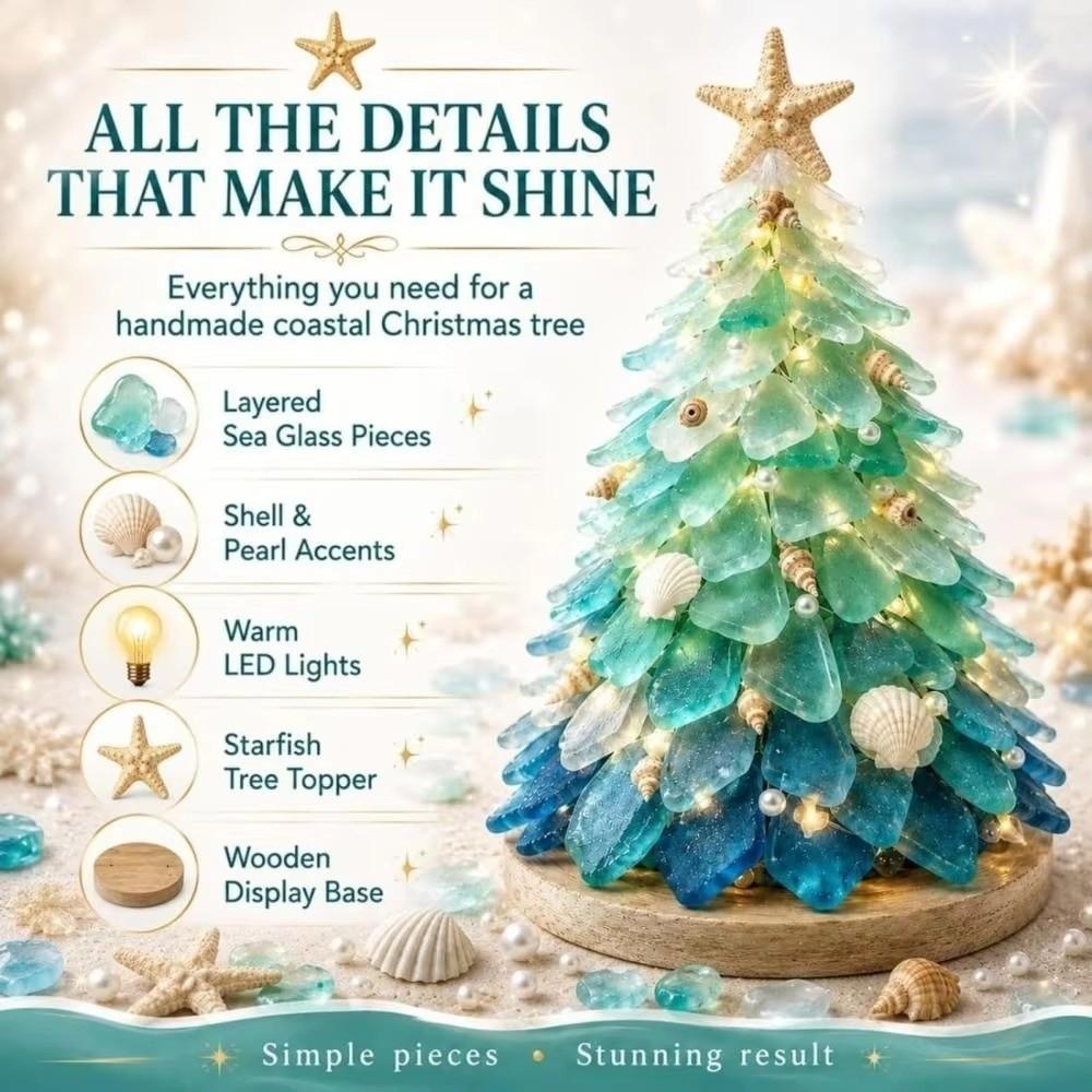 Tabletop Display DIY 3D Sea Glass Art Kit with LED Lights Holiday Tabletop Decor Crafts Home Decor