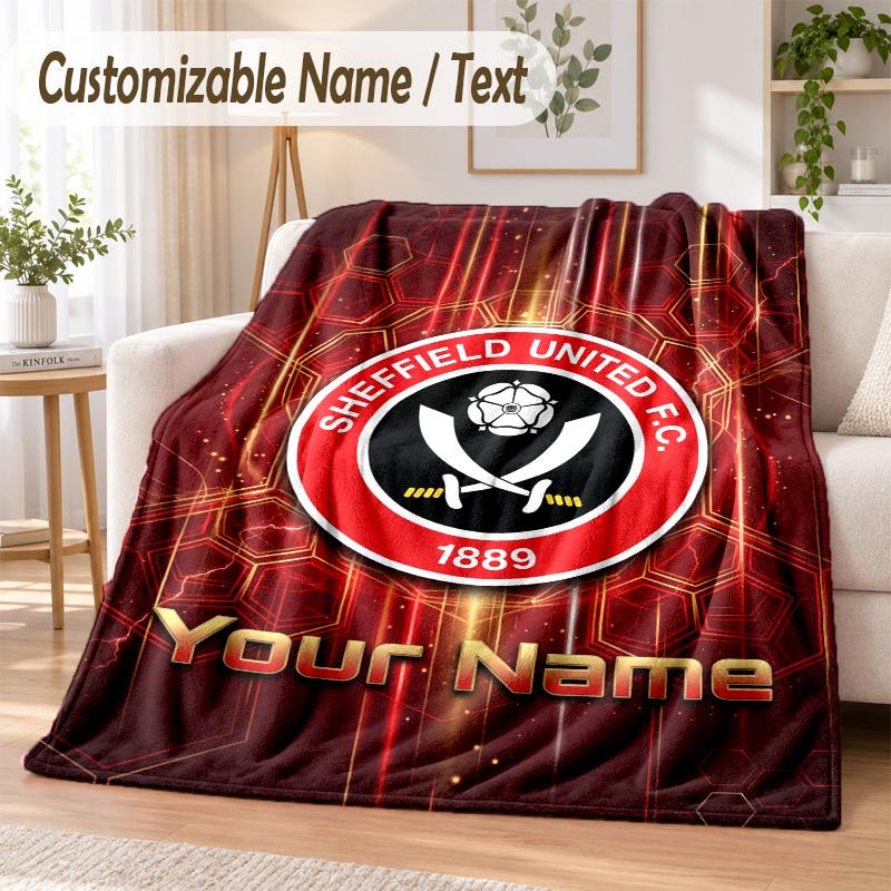 Custom Text Flannel Blanket Sheffield United FC Print Warm Cozy Blanket Home Sofa Bedding