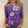 Женская мода повседневная три четверти рукава цветочный принт горловина топ