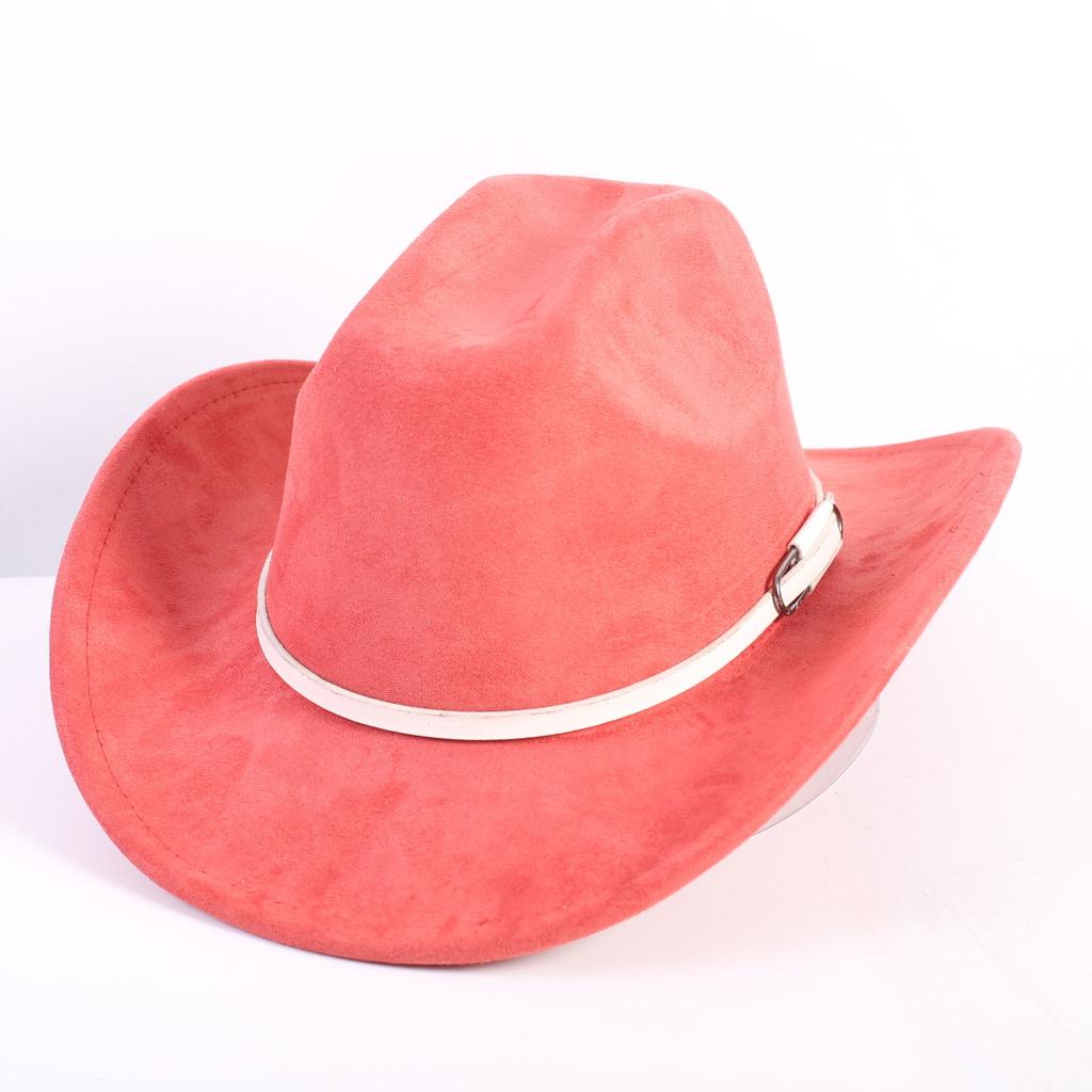 New color western cowboy hat men's and women's versatile wide-brimmed top hat white belt buckle sun hat