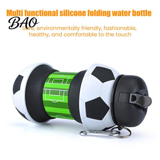 Gym Water Cup Collapsible Silicone Ball Bottle, 550ml Foldable Football Bottle with Durable Sports Climbing Buckle, Leak Proof Spill Resistant Outdoor