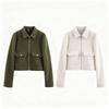 Womens Streetwear Zip-Up Jacket Solid Color Short Coat Casual Outerwear
