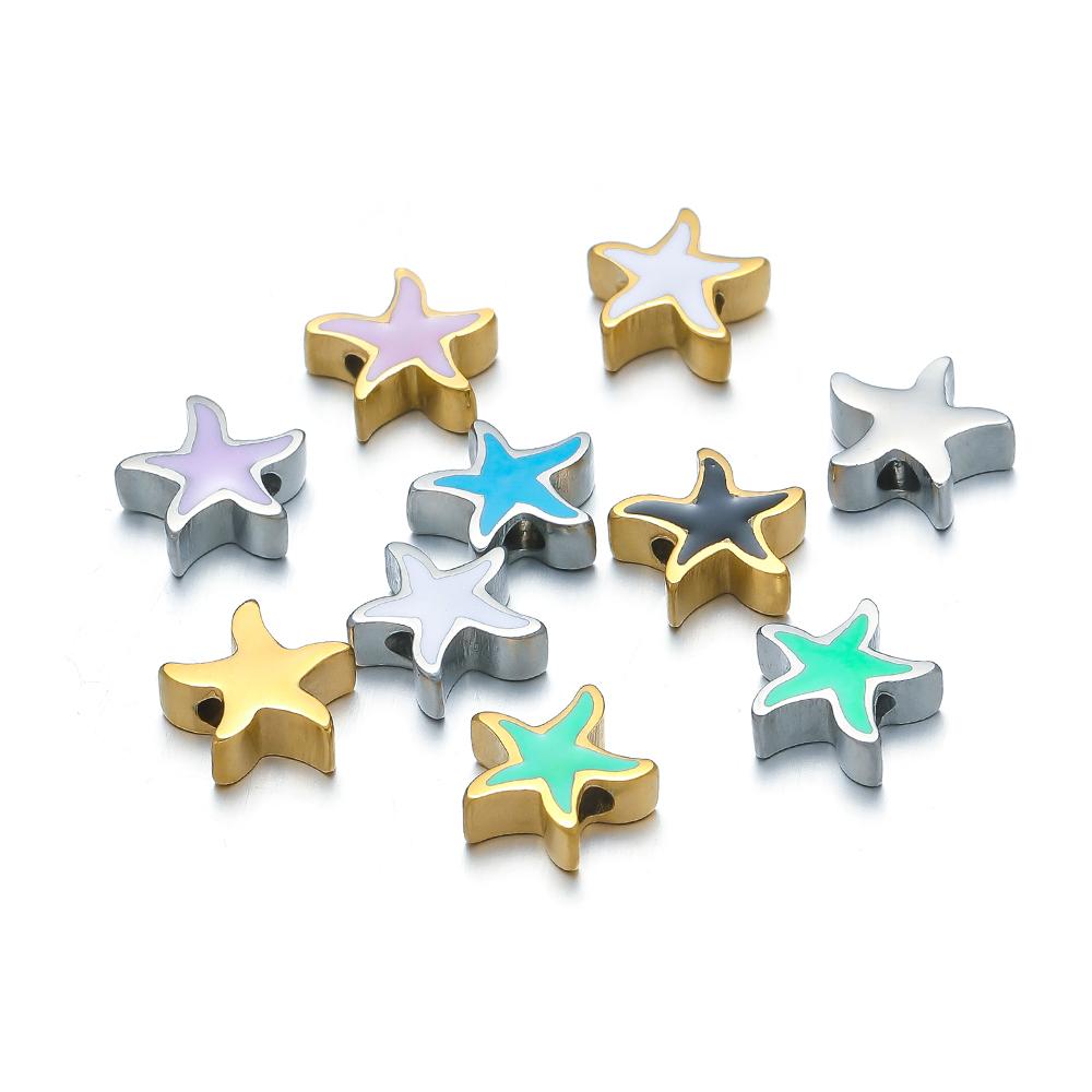 5Pcs 10mm Stainless Steel Morandi Color Enamel Starfish Beads Star Charm DIY Jewelry Making Summer Woven Bracelet Girls Findings