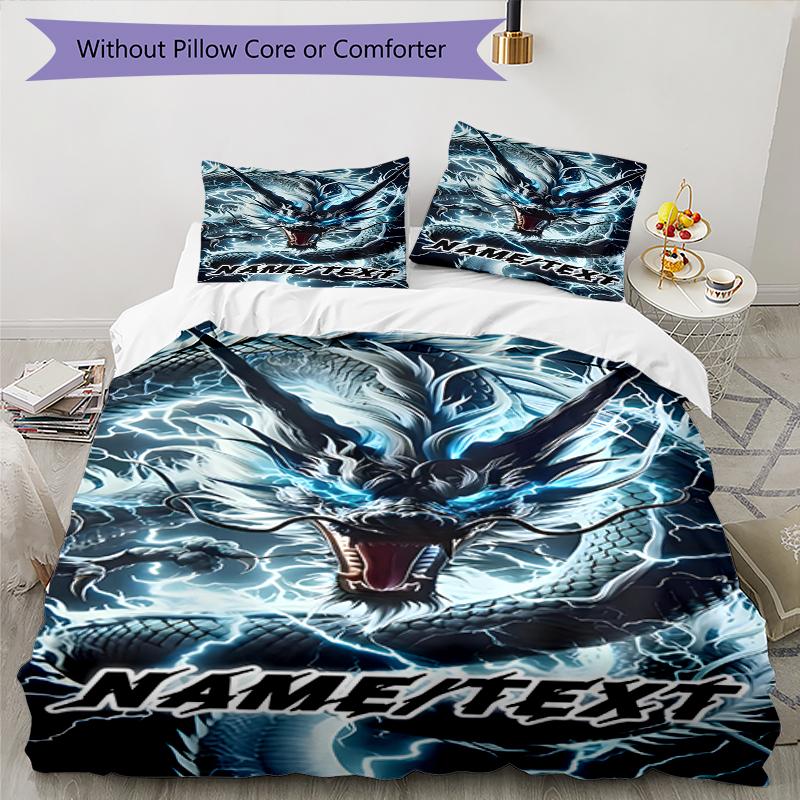 3PC Custom Name Electric Dragon Thunderstorm Bedding Set Duvet Cover Closure Includes 1 Duvet Cover & 2 Pillowcases for Bedroom