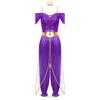 Womens Arabian Princess Belly Dance Costume Sequin Romper with Shiny Choker Collar for Halloween Role Play Parties