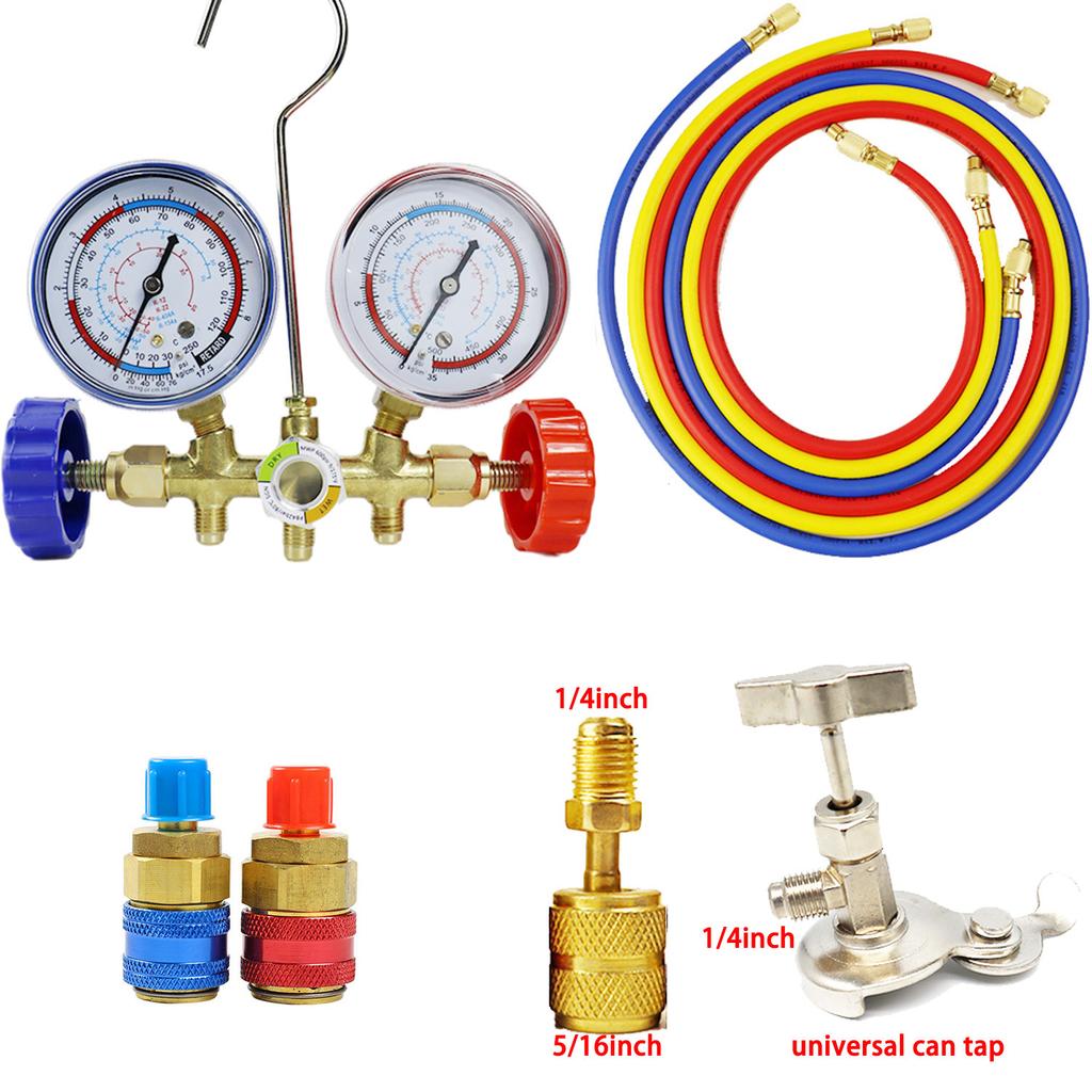 2024 Air Condition Gauge for R12 R22 R-404A R-134a Refrigerants, Manifold Gauge Manometer Valve 500psi with Visual Mirror