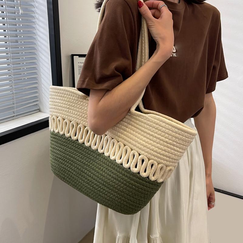 Наборы для вязания, пляжная сумка цвета хаки, большая вместительная соломенная сумка ручной работы, весенне-летняя праздничная сумка для отдыха, женская сумка, сумка для покупок