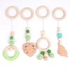 4 Pcs/set New Yarn Bead Baby Room Decoration Pendant Beech Teether Cotton Woven Wood Circle Teether Toy Set