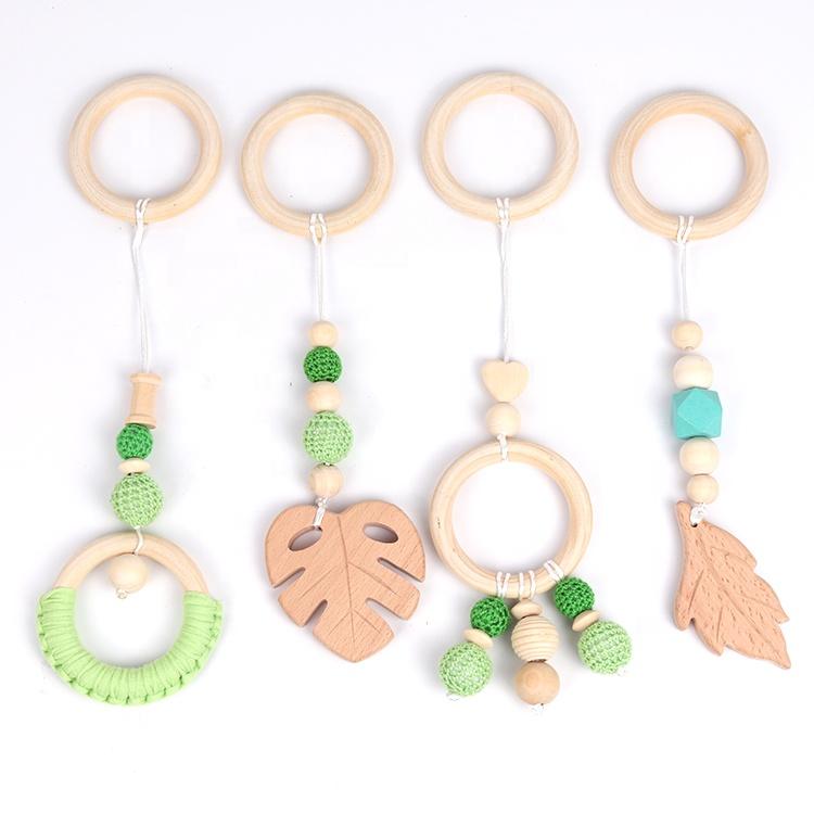 4 Pcs/set New Yarn Bead Baby Room Decoration Pendant Beech Teether Cotton Woven Wood Circle Teether Toy Set