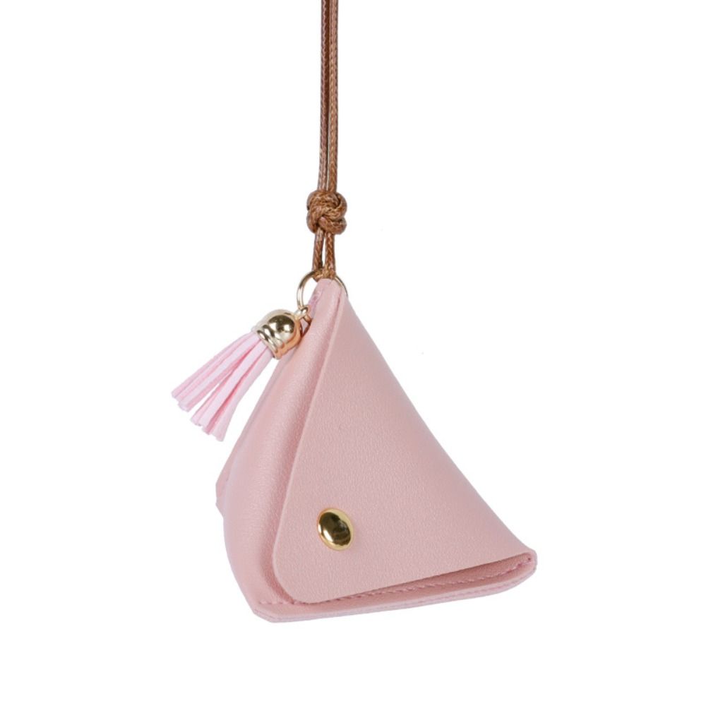 New Triangular Leather Coin Purse Portable Solid Color Storage Bag Access Control Card Snap Button Wallet