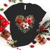Christmas Flower Printed T-Shirts For Women Summer Tee Shirt Femme Casual Short Sleeve Round Neck Tops