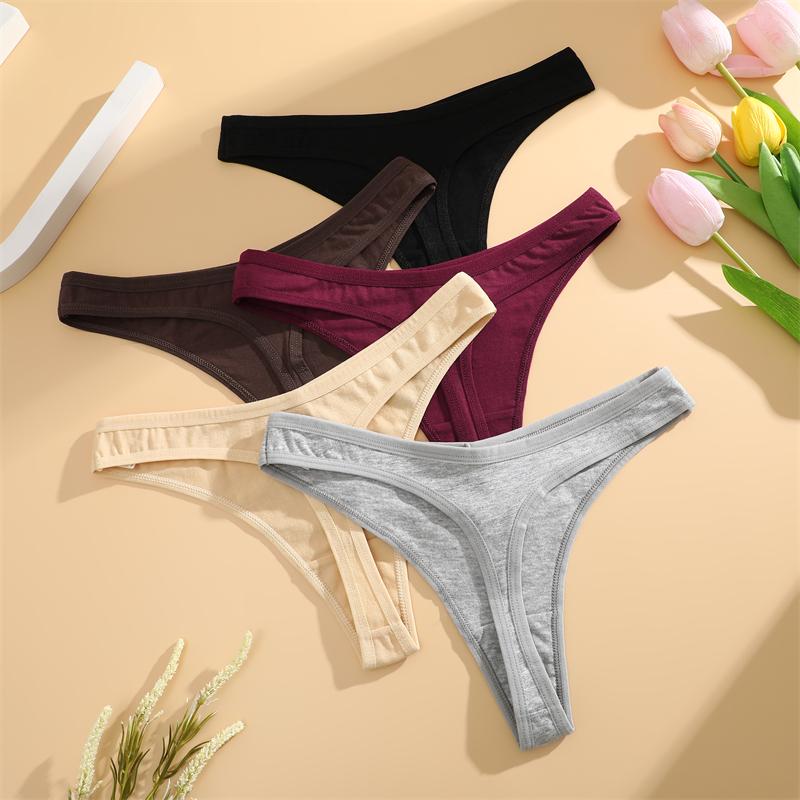 5 шт./компл. хлопковое комфортное нижнее белье для женщин, сексуальные дышащие стринги с низкой талией для девочек, однотонные спортивные трусики, эластичное нижнее белье-стринги