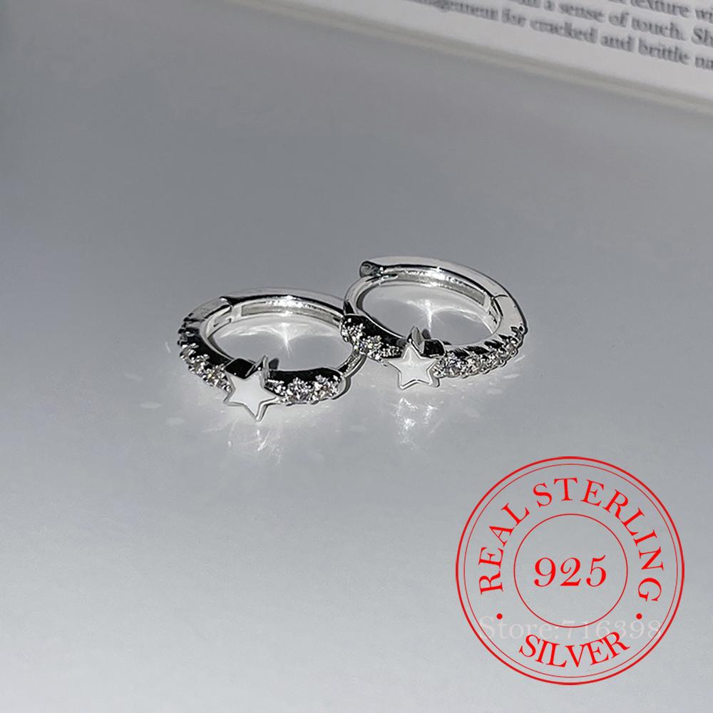 Серьги-кольца из стерлингового серебра 925 пробы со звездами и кристаллами циркония для женщин, свадебные, вечерние, подарок подруге, для девочек