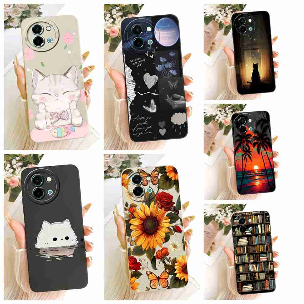 For vivo Y38 5G Case Cartoon Cat Sunflower Silicone Back Cover For Vivo y38 Y 38 5G Shockproof Phone Cases Bumper