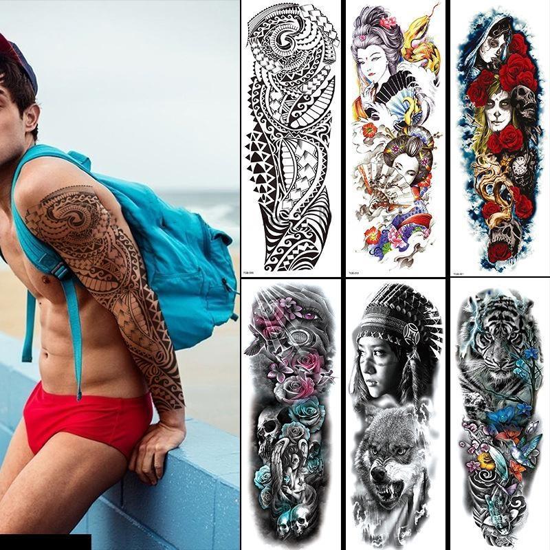 1 PC 480*170MM Large Temporary Tattoos Sleeve for Men Women Full Arm Selleve Tattoos Temporary Realistic Fake Wolf Tiger Lion Tattoo