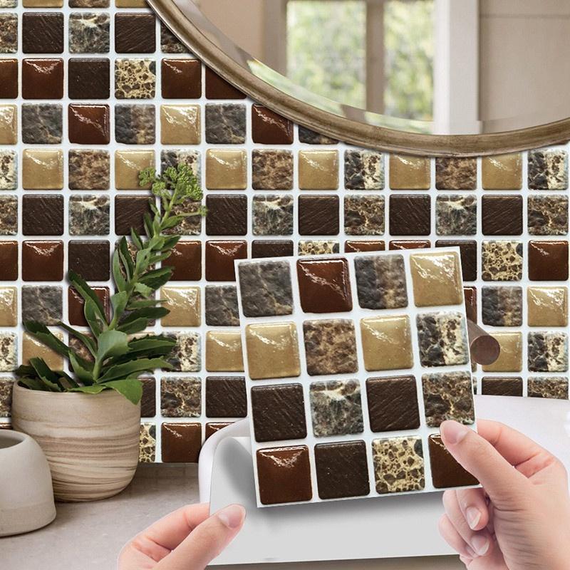 10Pcs Kitchen Bathroom Gel Tile Stickers Self Adhesive Mosaic Stickers Creative Glass Brick Wallpaper