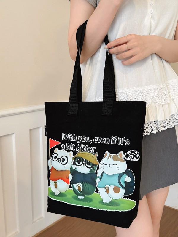 Trendy Cartoon Canvas Women's Handbag - Large Capacity Shoulder Bag