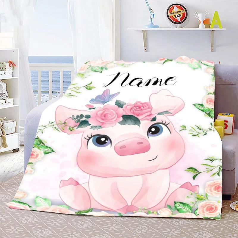 Personalized Name Blanket Cartoon Animal Digital Print Flannel Blanket Fun Gift Blanket