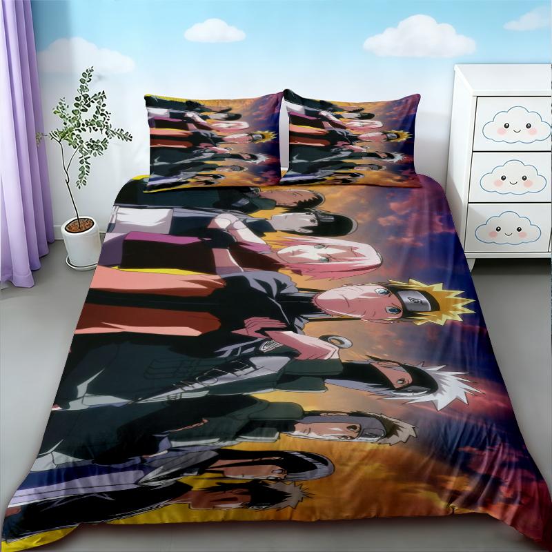 Duvet Cover Anime Uzumaki Naruto Bedding Set Pillowcase Bedclothes Suit Single Double Quilt Cover Bedspead Bedroom boys bests