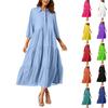 Women's Casual Fashion Shirt Dress Button Collar Layered Flowing Maxi Dress