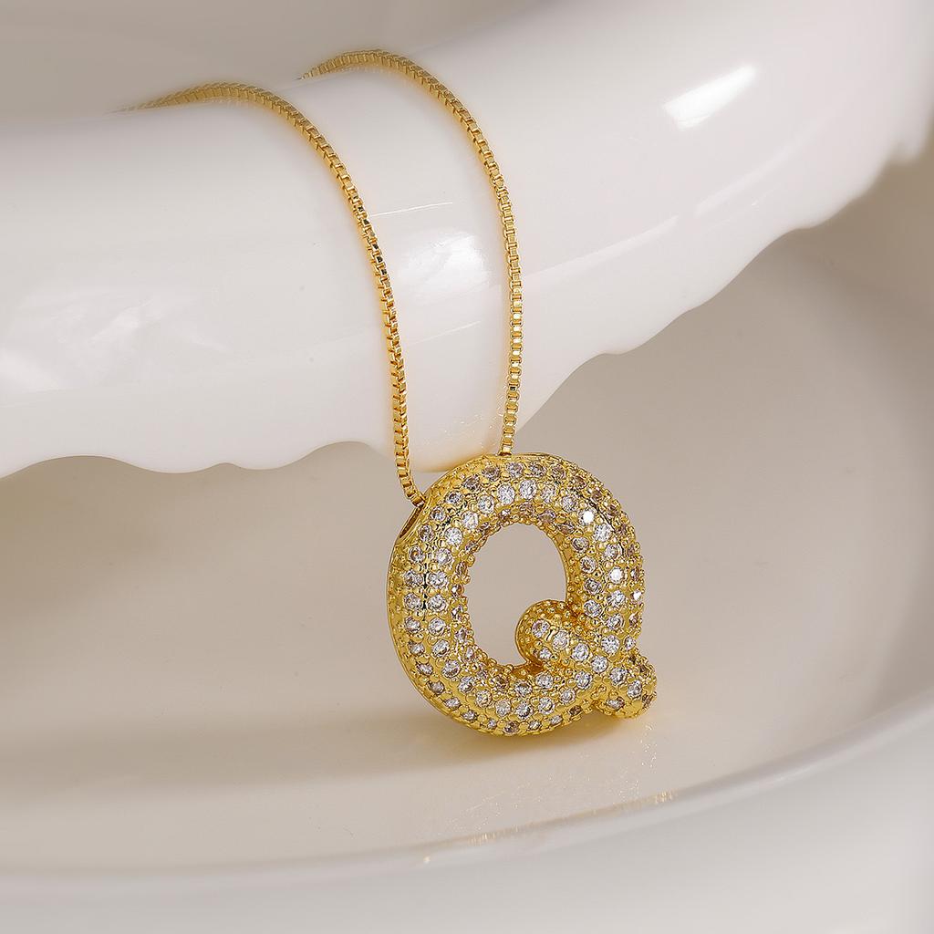 Cubic Zirconia Gold Plated Bubble Alphabet Letter Necklace Monogram Necklace Balloon Initial Necklace Gifts for Women Ladies