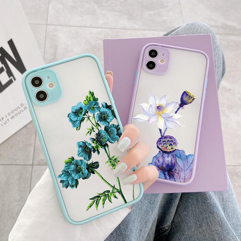 Фиолетовый цветочный чехол для телефона для iphone 12 11 13 14 15 16 Pro Max X XS MAX XR для iphone 7 8 Plus SE 2020 Ударопрочный мятно-синий чехол