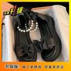2025 New Fairy Style Platform Muffin Bow French with Skirt Pearl Roman Shoes Flat Sandals Female Summer