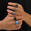 Punk Natural Stone Ring for Men Boys,Never Fade Stainless Steel Square Signet Ring,Birthday Valentine's Day Father Gift for Him