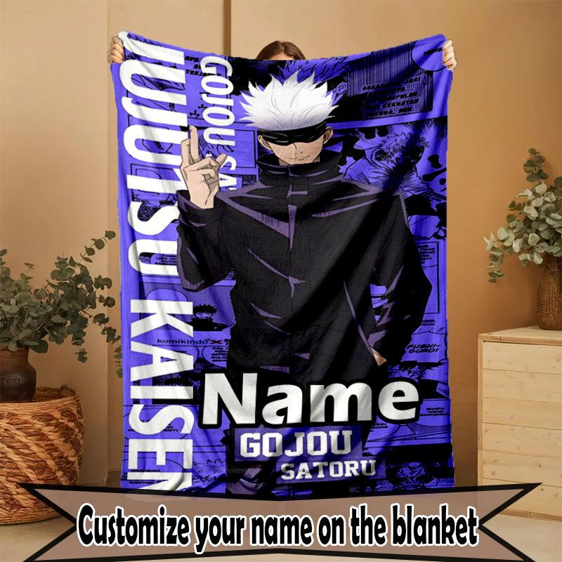 Custom Name Personalized Jujutsu Kaisen Print Blanket, Home Decor, Bedroom, Sofa, Camping, Couch, Gifts for Birthday Christmas