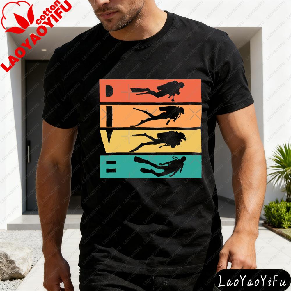 Dive Silhouette Design Summer Men TShirt Casual Fashion Outdoor Activity Wear For Beach Travel Gift Divers And Adventure Lovers