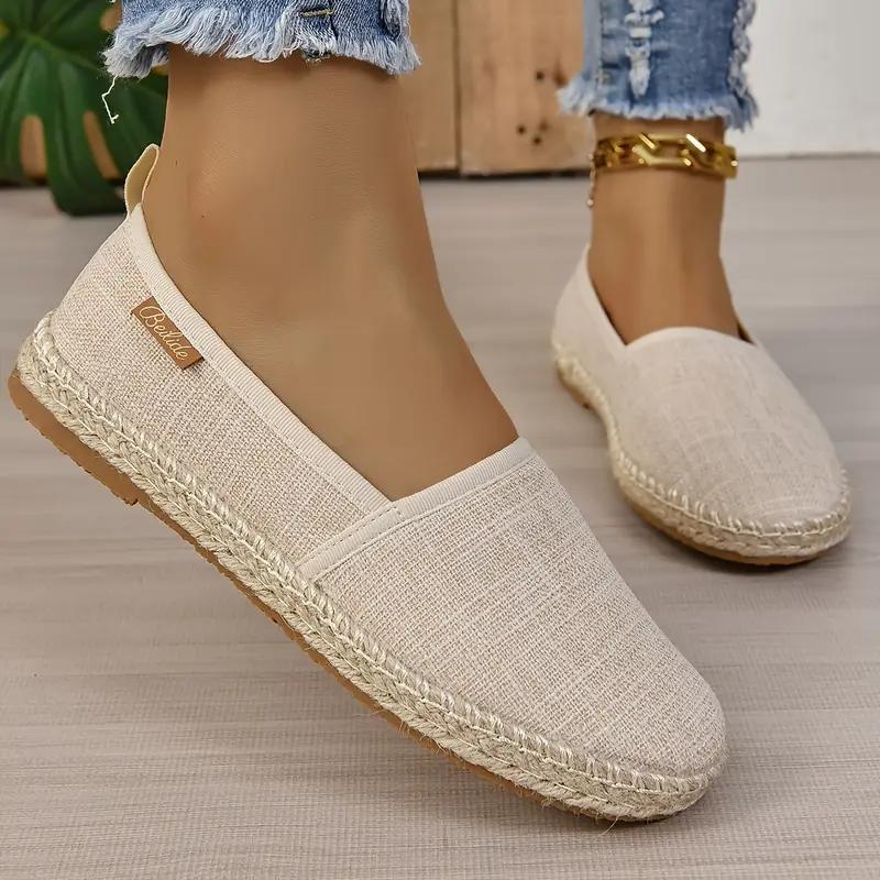 Women's Slip-On Linen Fisherman Shoes - Breathable Casual Penny Loafers with PU Sole