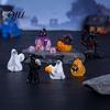 Outdoor Halloween Decoration 3Pcs Mini Resin Figurines, Miniature Pumpkin Ghost Grim Reaper Cake Topper Figure Castle Statue for Spooky Fairy Garden,
