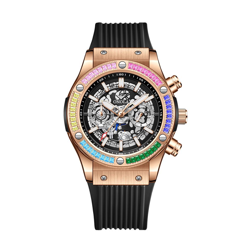 Classic Luxury Watch for Menes Multifunction Sports Waterproof Luminous Casual Clock Men Automatic Mechanical Skeleton Watches Rainbow Diamond