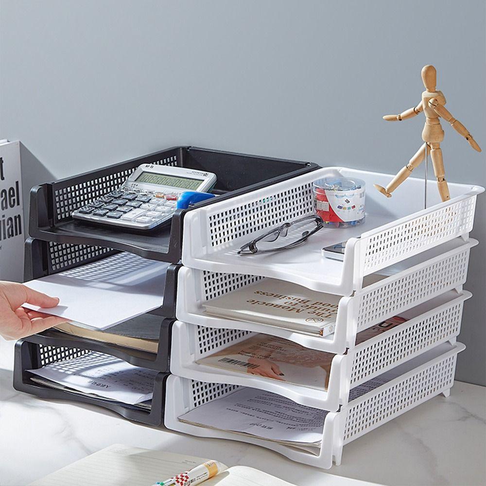 Papers Rack A4 File Storage Tray Desktop Organizer Stackable File Rack Simple Home Office Supply
