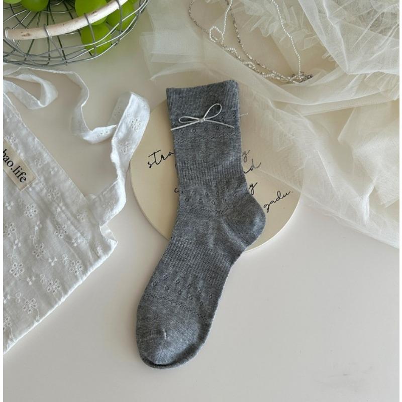 Женские весенне-летние милые сетчатые носки до середины икры с бантом