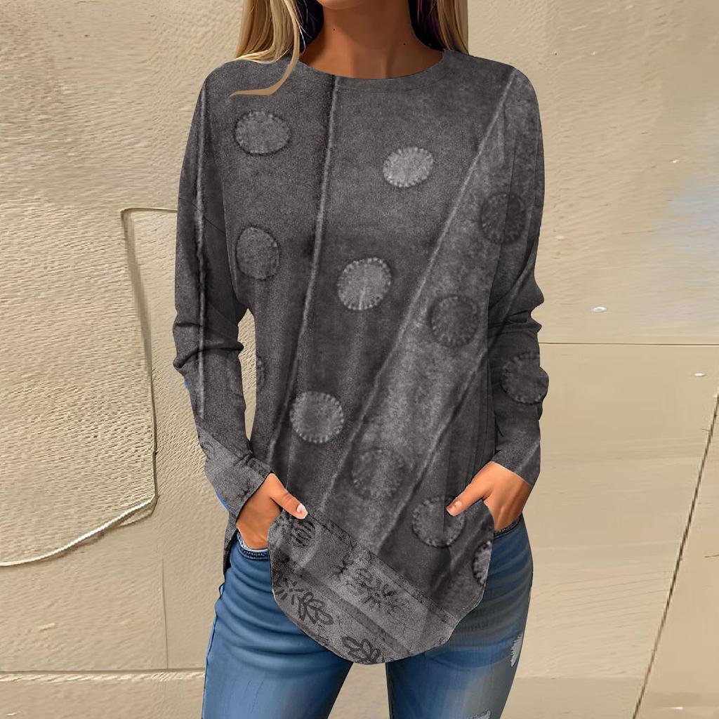 Tee Shirts For Women Fall Casual Long Sleeve Shirts Sweatshirt Retro Printing Top Pullover