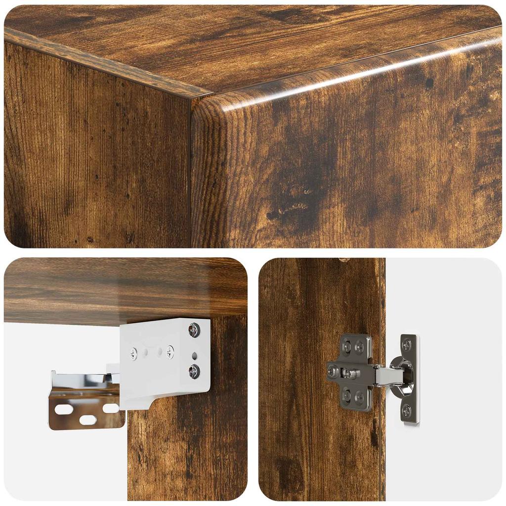 Wall Mounted Cabinet Smoked Oak Finish 33 x 34.5 x 90 cm Particleboard