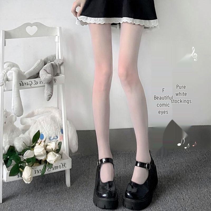 White Silk Over-the-Knee Lolita Stockings - Anti-Snag Thin Summer Socks