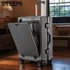 Front Opening Multifunctional Rolling Aluminum Frame Laptop Luggage with Spinner Wheels - Carry On Travel Suitcase with Combination Lock for Men Women