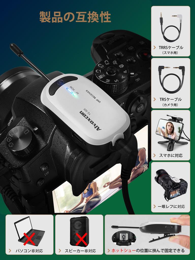 Alvoxcon TG320 Беспроводная система записи для смартфонов и внешний петличный микрофон для и Включает японское руководство пользователя Камеры, Зажимной микрофон,