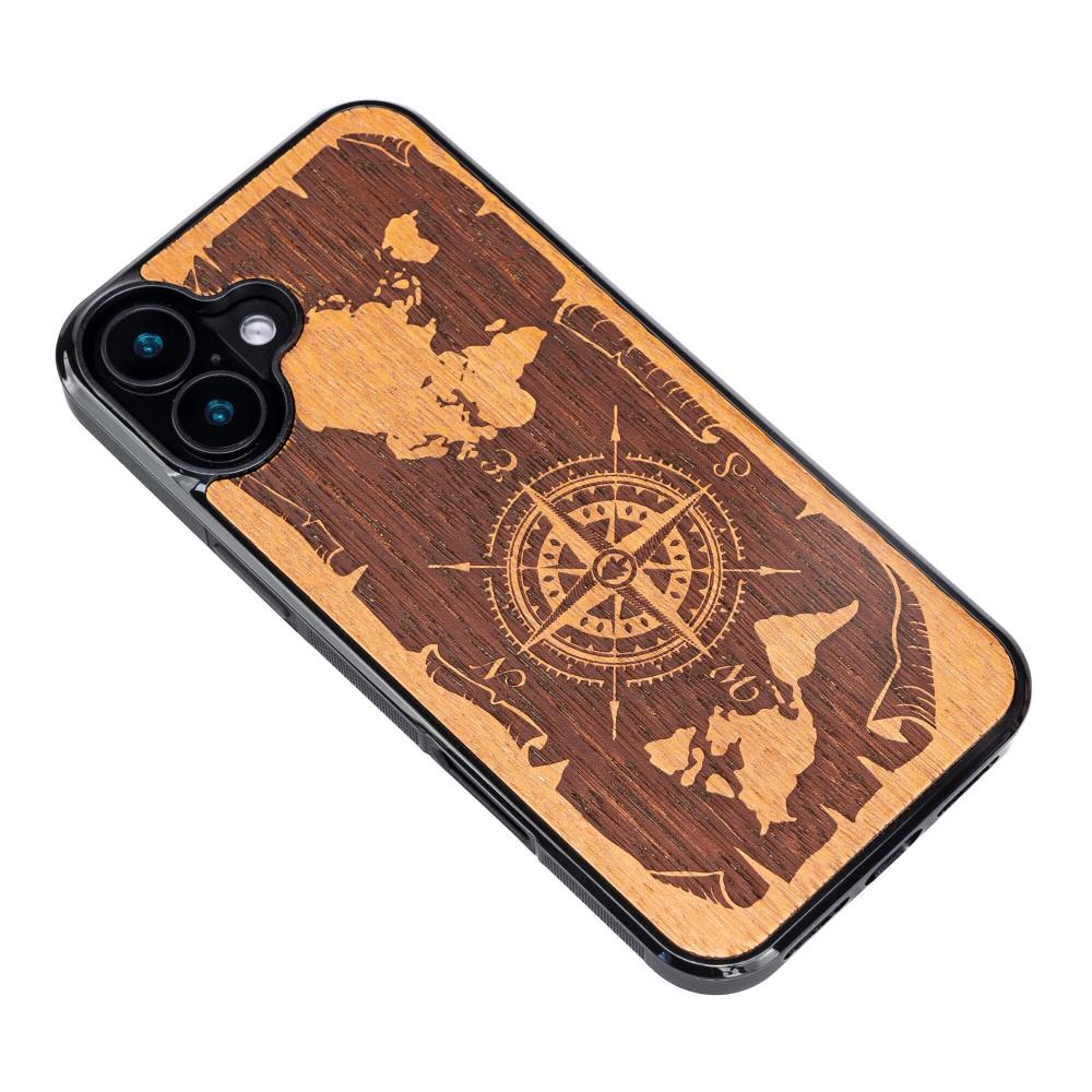 Bewood Wooden Case for iPhone 16 Plus, Wind Rose, Merbau