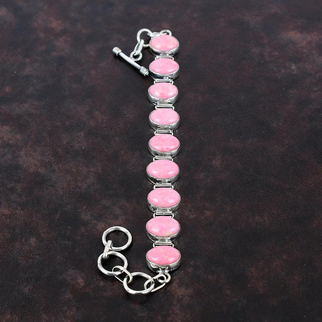 Браслет из тулита, ювелирные изделия ручной работы из камня, браслет из настоящего драгоценного камня, браслет из стерлингового серебра 925 пробы, регулируемый браслет-цепочка, подарок для женщин