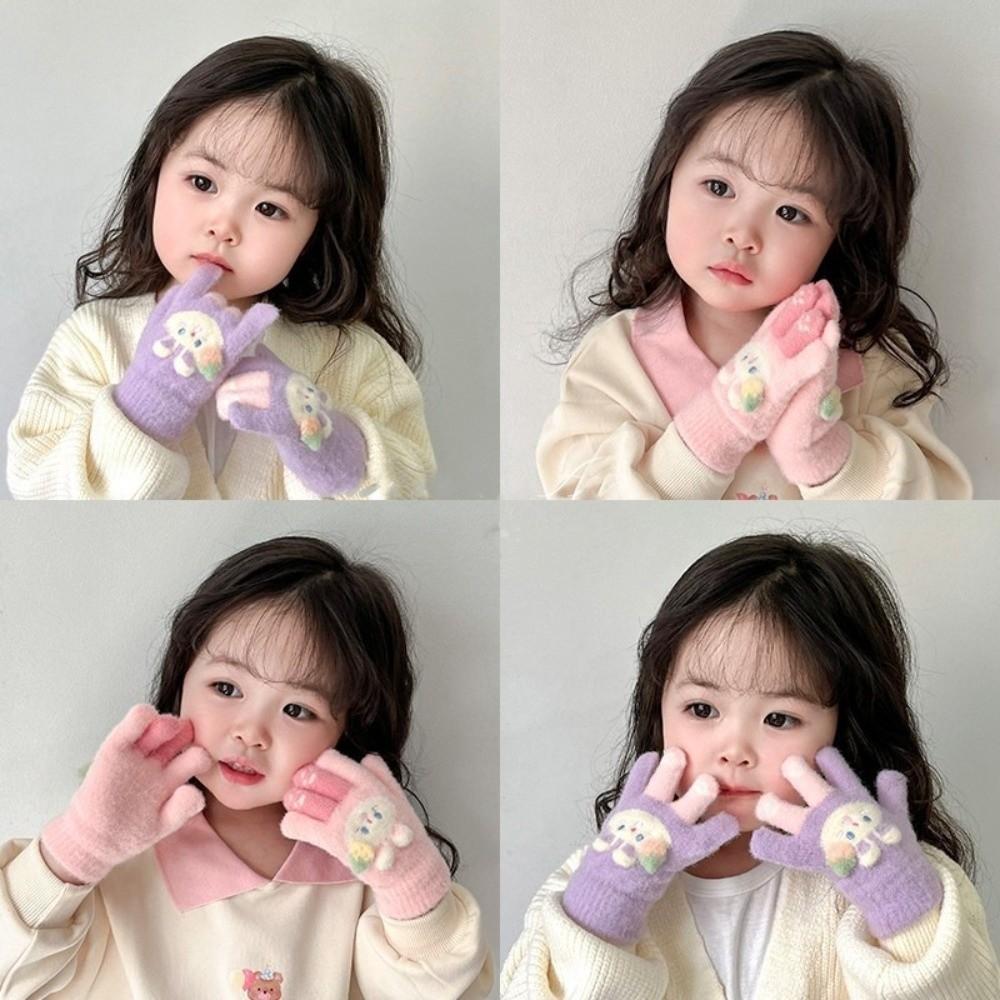 Plush Children Full Fingers Gloves Cartoon Rabbit Windproof Gloves Kawaii Kids Knitted Gloves