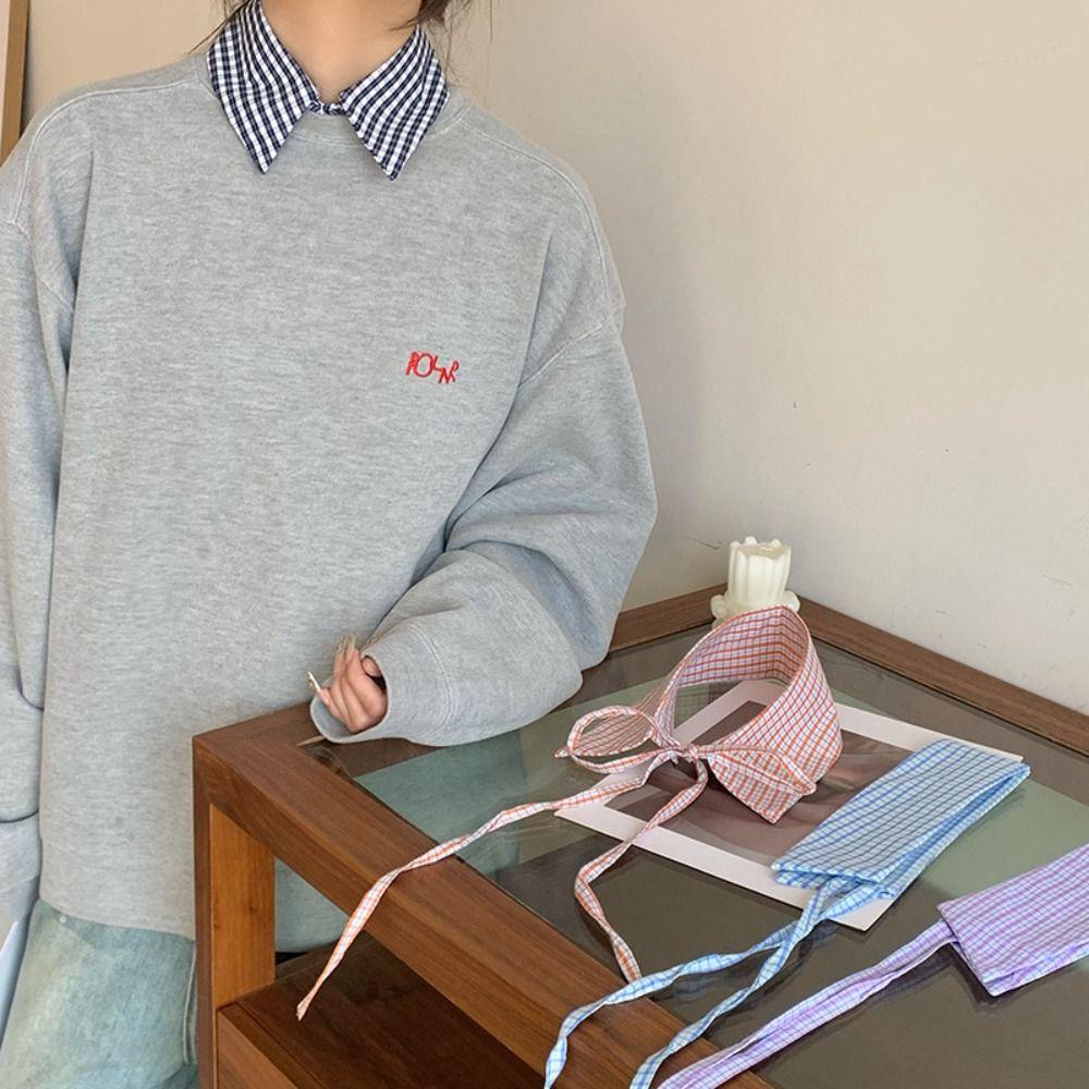 Plaid Blouse False Neckwear Comfortable Women's Detachable Collar Women/Girls