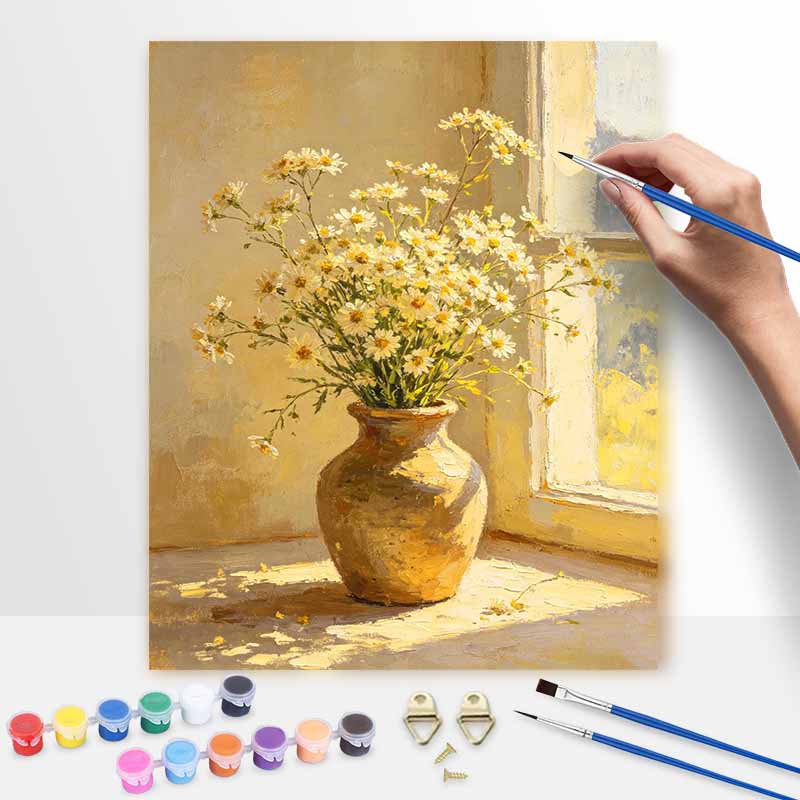 Набор для цифровой живописи маслом ручной работы DIY painting украшение дома картина цветок ромашки ваза солнечный свет эстетическое искусство 95 символов