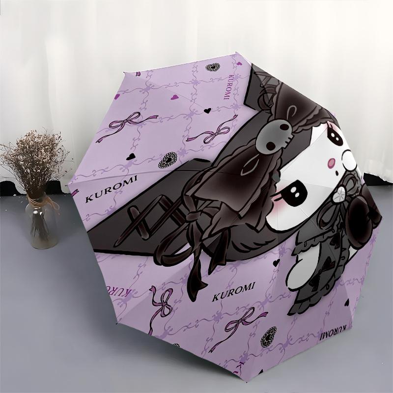 Kuromi,Gothic Automatic Folding Umbrella-Simple 8-Rib Design, Bright Cartoon Pattern, Durable Iron Frame, Suitable For Travel, Outdoor, Beac