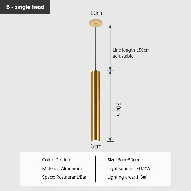 Modern Long Tube LED Pendant Light Home Indoor Decor Lustre Kitchen Island Bar Living Dining Room 7W Black Gold Hanging Lighting